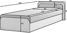 Letto singolo imbottito/in truciolato bianco/grigio scuro con contenitore e materasso inclusi 80x190 cm Parys – ELTAP