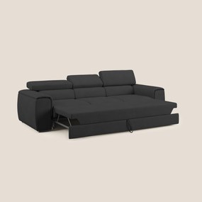 Zeno Divano con pouf estraibile poggiapiedi a 3 sedute in tessuto morbido impermeabile T02 nero