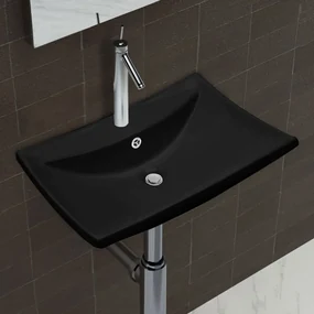 Lavabo Nero Ceramica Lusso Rettangolare Foro Trabocco Foro Rubinetto /