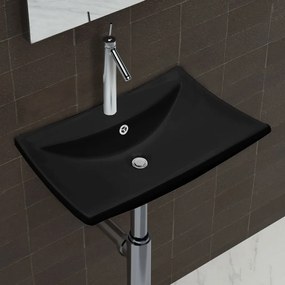 Lavabo Nero Ceramica Lusso Rettangolare Foro Trabocco Foro Rubinetto /
