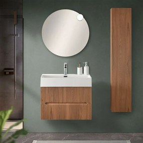 Mobile bagno sospeso cannettato 70 cm noce canaletto con specchio Bali