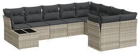 Set divano giardino 10 pz con cuscini grigio chiaro polyrattan