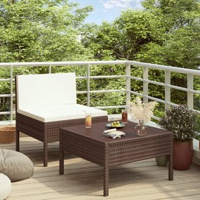 Set divani da giardino 2 pz con cuscini in polyrattan marrone