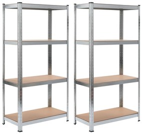 Scaffali A 4 Ripiani 2 Pz Argento Acciaio E Legno Multistrato /