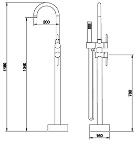 Dante Miscelatore monocomando nero a pavimento per vasche freestanding