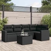 Set Divano da Giardino 6 pz con Cuscini Nero in Polyrattan 3218925