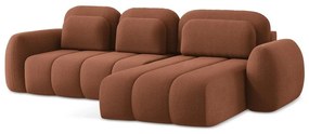 Divano angolare color terracotta allungabile/con contenitore (con penisola a destra/con chaise lounge) con rivestimento in bouclé Pele – Makamii
