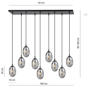 Sospensione Minimal 9 Luci Astral Acciaio Nero E Vetro Fumè