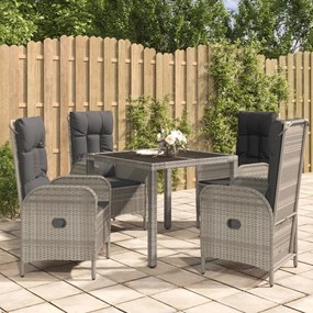 Set Da Pranzo Da Giardino 5 Pz Con Cuscini İn Polyrattan Grigio /