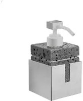 Dispenser Sapone da parete 'Angus' in pietra naturale by Cipi - cm 13,1 x7,5 x14,7h - Supporto in ottone cromato