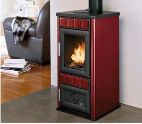 Royal King S Stufa A Legna Ceramicata 6kw 46x40x90 Cm In Acciaio Rosso