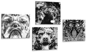 Set di quadri – Animali in stile pop art in bianco e nero