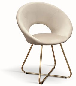 Set di poltroncine ZANTE in tessuto effetto velluto beige e base in metallo color oro