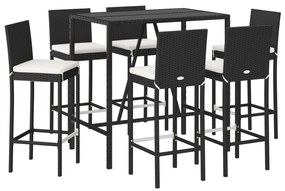 Set Bar da Giardino 7 pz con Cuscini in Polyrattan Nero