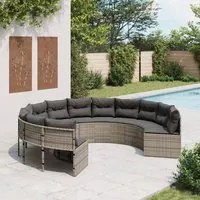 Divano da Giardino con Cuscini Circolare Grigio in Polyrattan 3318541