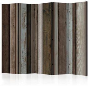 Paravento design Ventaglio di legno II (5 parti) - modello marrone con texture di legno