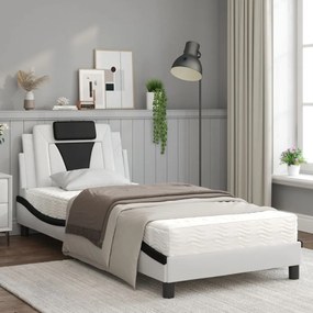 Letto con materasso bianco e nero 90x190 cm in similpelle
