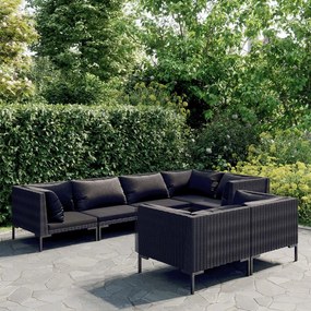 Set divani da giardino 7 pz con cuscini polyrattan grigio scuro