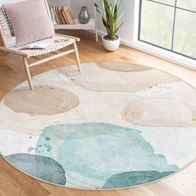 Tappeto rotondo blu/beige lavabile ø 150 cm Puddle – Mila Home