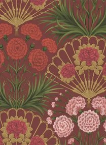 Cole & Son Carta da parati Flamenco Fan - Rose/ Rouge on Crimson