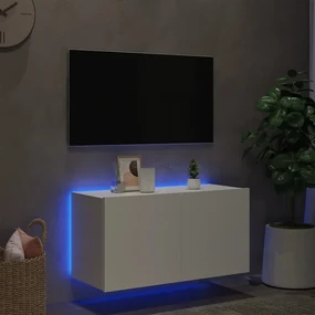 Mobile tv a parete con luci led bianco 80x35x41 cm