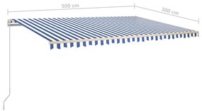Tenda da Sole Retrattile Automatica e Pali 5x3 m Blu e Bianca