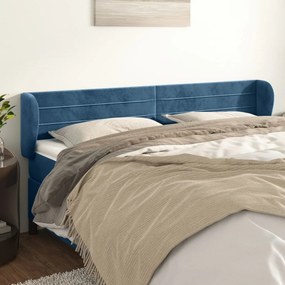 Testiera Ad Orecchio Blu Scuro 183x23x78/88 Cm İn Velluto /