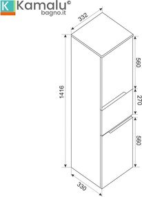 Colonna bagno sospesa colore nero grafite opaco 142 cm| LAC-ARES - KAMALU