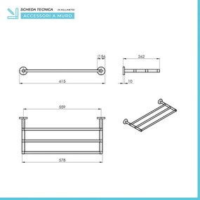 Mensola a muro portasciugamani con 3 bracci Gedy serie Felce in acciaio inox cromato