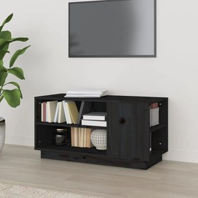 Mobile Porta Tv Nera 80x35x40,5 Cm İn Legno Massello Di Pino /