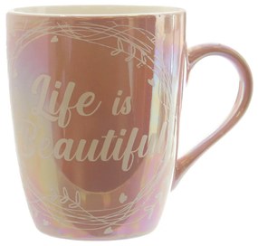 Tazza mug in rosa perlato Life is beautiful