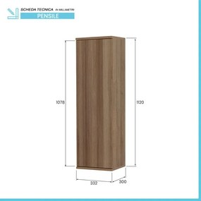 Colonna bagno sospesa 33 cm rovere cannettato con ripiani Wise