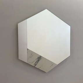Specchio 70x80 cm decori foglia argento e marmo laminato bianco - CHARLIE