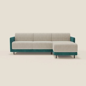 Narciso divano letto angolare con materasso alto 18 cm e penisola contenitore in tessuto bicolore impermeabile T11 e T06 petrolio - panna
