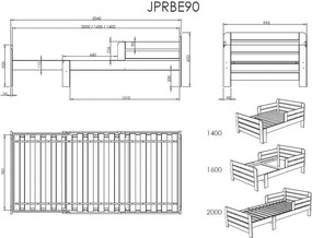 Letto da bambini regolabile bianco in pino massiccio con contenitore, materasso e rete inclusi Jumper - Vipack