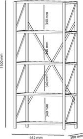 Libreria Industrial 5 Ripiani 64x30x150 Frida Effetto Marmo Nero