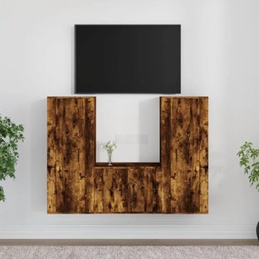 Set Mobili Porta Tv 3 Pz Rovere Fumo İn Legno Multistrato /