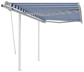 Tenda Da Sole Retrattile Manuale Con Pali 3x2,5 M Blu E Bianca /