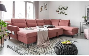 Divano letto a U in velluto rosa, angolo destro Stylish Stan - Miuform