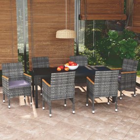 Set da pranzo per giardino 7 pz con cuscini polyrattan grigio