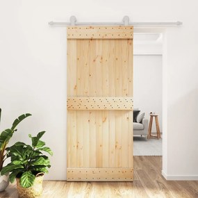 Porta Scorrevole Con Set Hardware 90x210 Cm Legno Massello Pino /