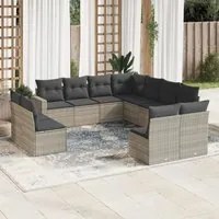 Set Divani da Giardino 11 pz con Cuscini in Polyrattan Grigio 3219122