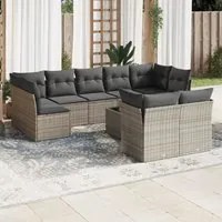 Set Divano da Giardino 10 pz con Cuscini Grigio in Polyrattan 3218160