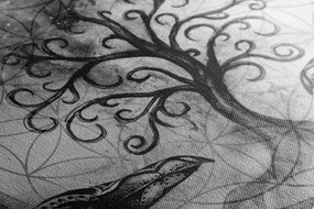 Stampa su tela – Albero della vita magico in bianco e nero