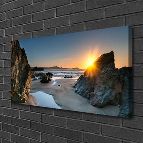 Quadro stampa su tela Spiaggia rocciosa Paesaggio del sole 100x50 cm