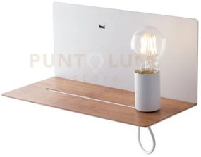 Applique a parete flash bianca con mensola color legno e usb 2a 1 l...