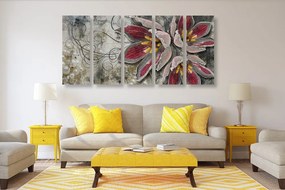 Quadri 5 pezzi – Fiori con perle