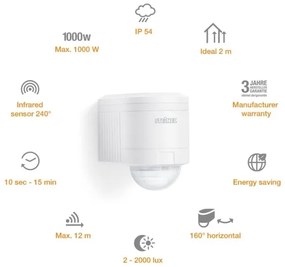 STEINEL 602819 - Sensore ad infrarossi da parete IS240 bianco IP54