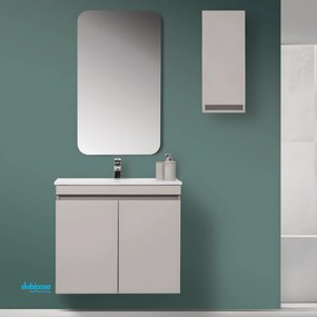 Mobile Bagno Sospeso "Pastello" Da 80 Cm Composto Da Due Ante Lavabo e Specchio Finitura Tortora