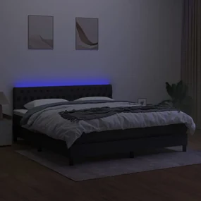 Letto a molle con materasso e led nero 180x200cm in tessuto